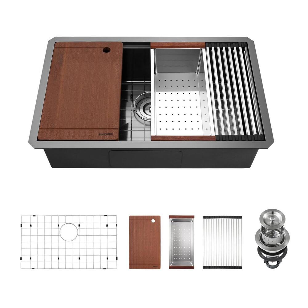 27" Undermount Kitchen Sink Workstation 27x19 Stainless Steel Single Bowl Basin